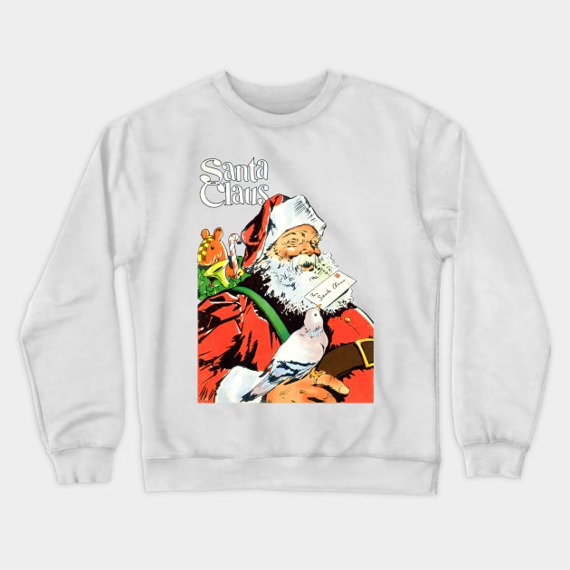 Pigeon delivers a letter to Santa Claus to prepare Merry Christmas gifts Retro Vintage Comic Book Crewneck Sweatshirt by REVISTANGO